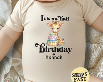 Personalized Half Birthday Onesie® Funny Baby Onesie® Half Birthday Bodysuit 1/2 Birthday Outfit  Six Months Baby Gift Custom Name