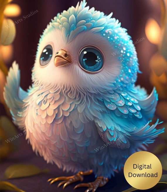 Cute Whimsical Blue Bird Glitter Feathers Nursery Art Printable, Digital  Instant Download, Digital Print, AI Generated, Wall Art,cute Animal 