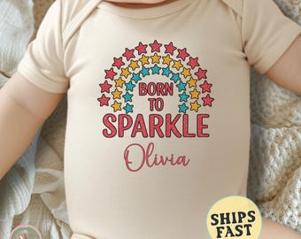Personalized Born To Sparkle Baby Onesie®  Cute Stars Baby Onesie® Bodysuit Custom Onesie Pregnancy Reveal Baby Shower New Baby Star Rainbow