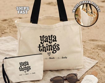 Personalized Yaya Gifts Tote Bag Custom Yaya Tote Bag with Kids Names Mother’s Day Gift Tote Grandma Birthday Grandma Yaya Birthday