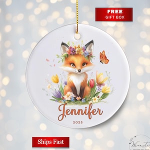 Personalized Fox Christmas Ornaments, Cute Fox 1st Christmas Gift, New Baby Gift Baby Shower Gift New Parents Personalized Grandma Gift Nana