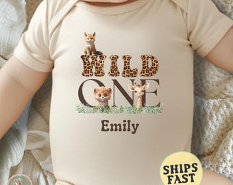 Personalized Wild One Baby Onesie® Jungle Animals Onesie® Baby Announcement Bodysuit Newborn Baby Shower Cute Bodysuit 1st Birthday