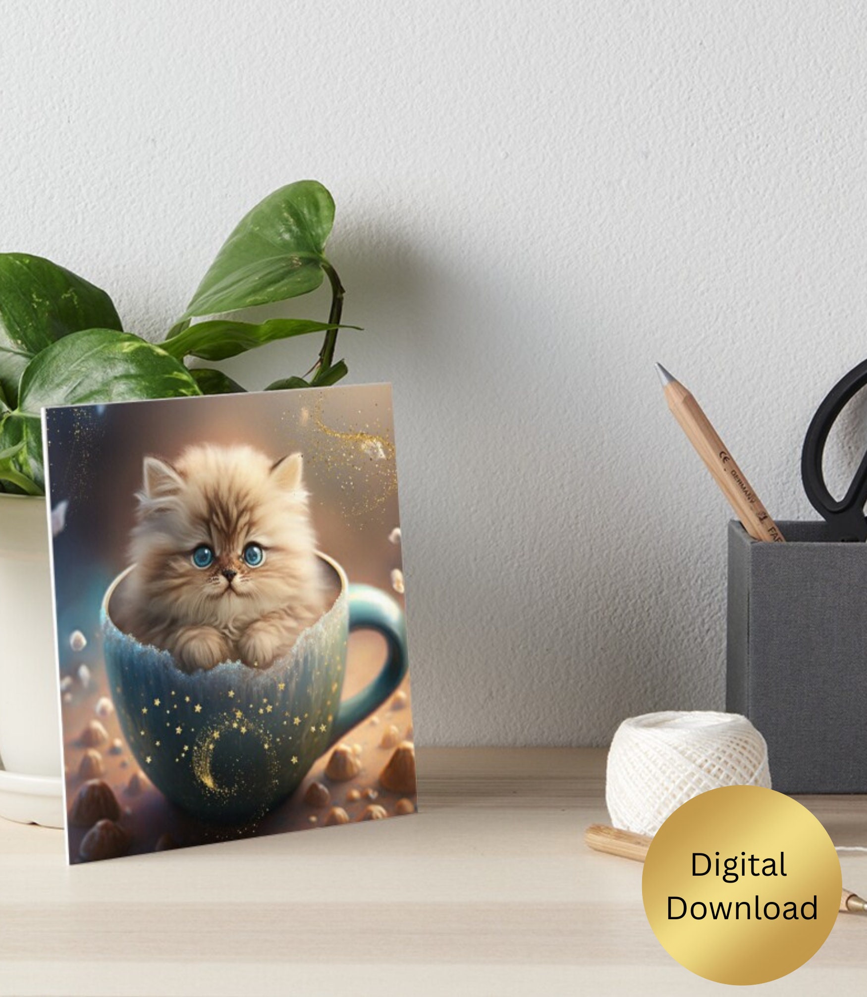 Cute Kitten in a Mug Sparkle Nursery Art Printable Digital - Etsy