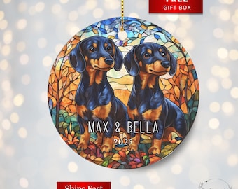 Personalized Dachshund Christmas  Ornament Faux Stained Glass Ornament Custom Gift For Dog Lover Dachshund Gifts Dachshund Mom Weiner Dog