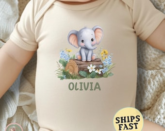 Personalized Cute Elephant Onesie® Elephant Baby Shower Baby Onesie®  Baby Announcement Onesie® Cute Bodysuit Newborn Baby Gift