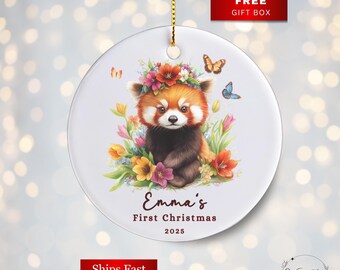 Personalized Baby's First Christmas Ornaments, Cute Red Panda Ornament 1st Christmas Gift New Baby Gift Baby Shower Gift New Parents
