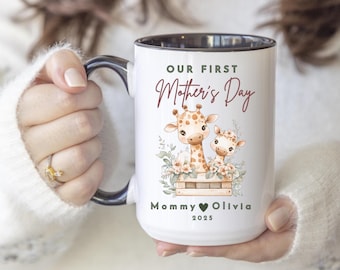 Personalized Our First Mother's Day Mug Custom Name for Mom First Time Mom Gifts First Mother's Day Gifts From Baby Cute Giraffe Mug