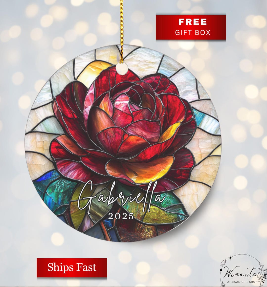 Decorated June Personalized June Birth Flower Ornament Faux Stained Glass Ornament ...