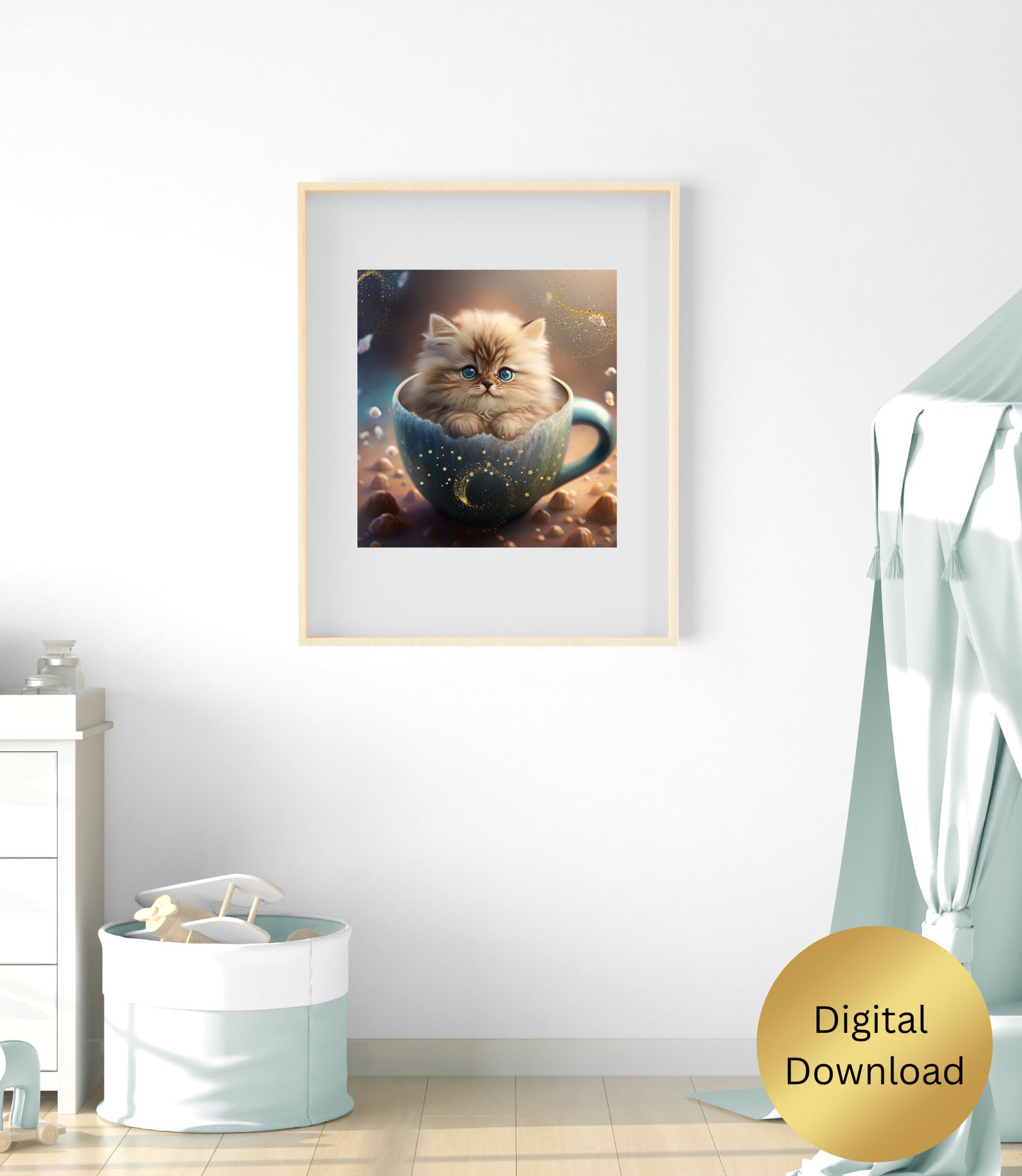Cute Kitten in a Mug Sparkle Nursery Art Printable Digital - Etsy