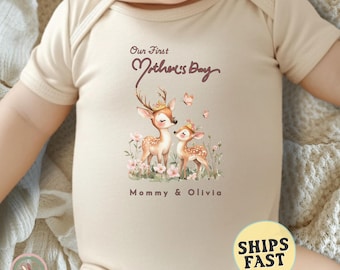 Personalized First Mothers Day Onesie® Mommy & Baby Deer Cute Baby Onesie® Baby Announcement Bodysuit Newborn Baby Shower Gift For Newborn