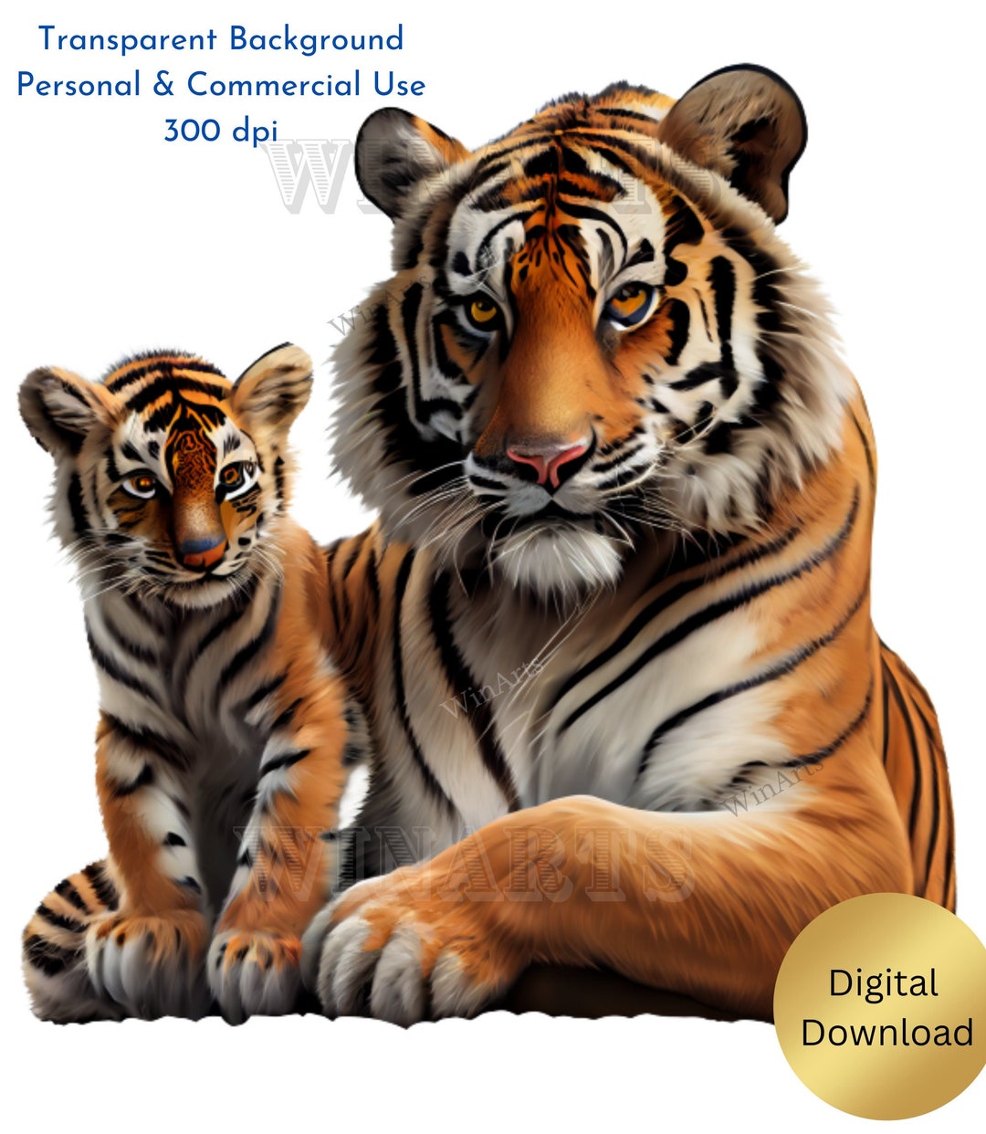 Tiger Dad and Cub Clipart PNG Transparent Background Etsy