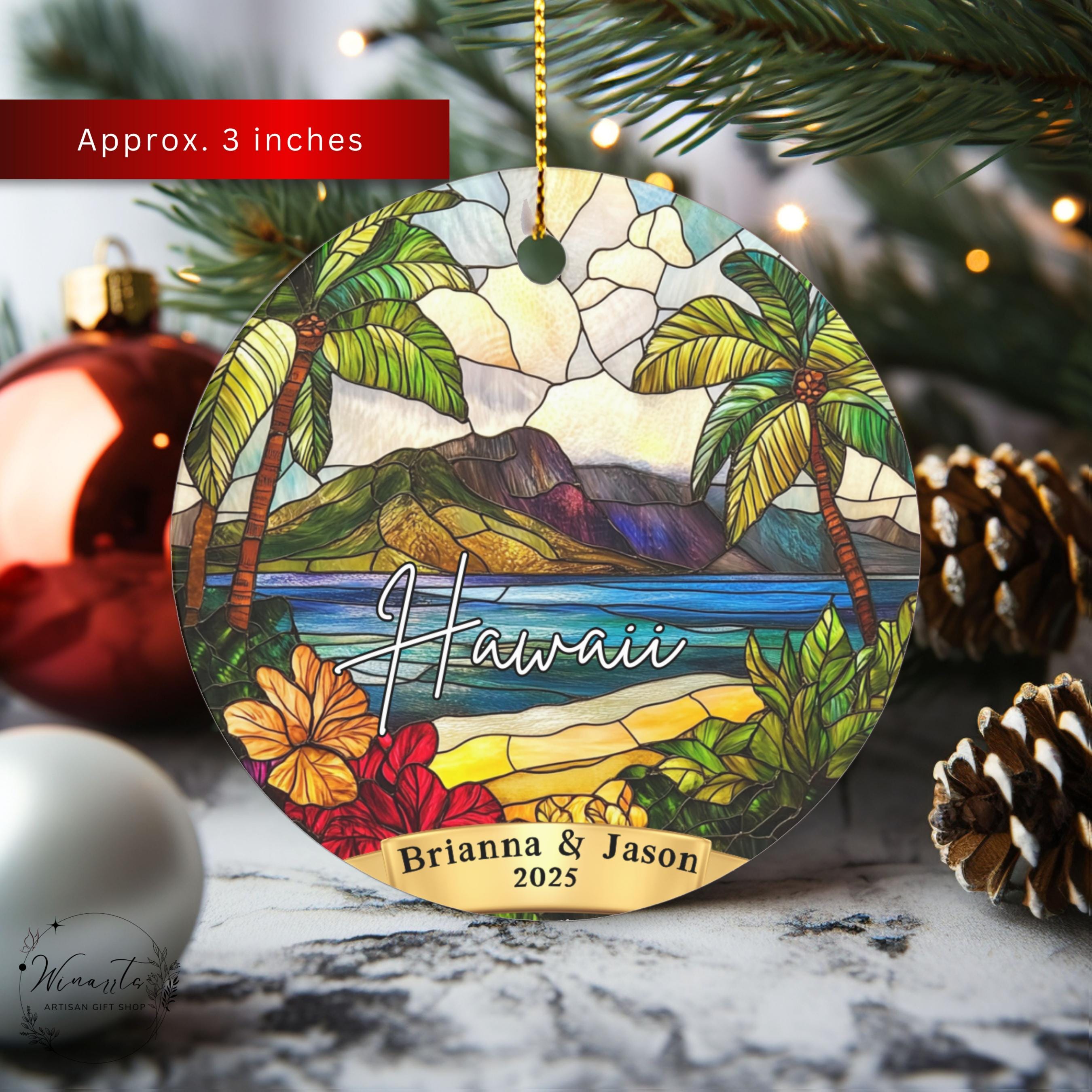 Personalized Hawaii Christmas Ornament Faux Stained Glass Ornament ...