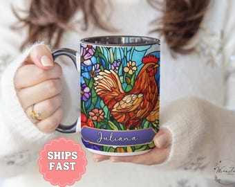 Personalized Cute Chicken Mug Faux Stained Glass Mug Chicken Gift Idea Farmer Gift Cottagecore Chicken Farm Chicken Lovers Gift