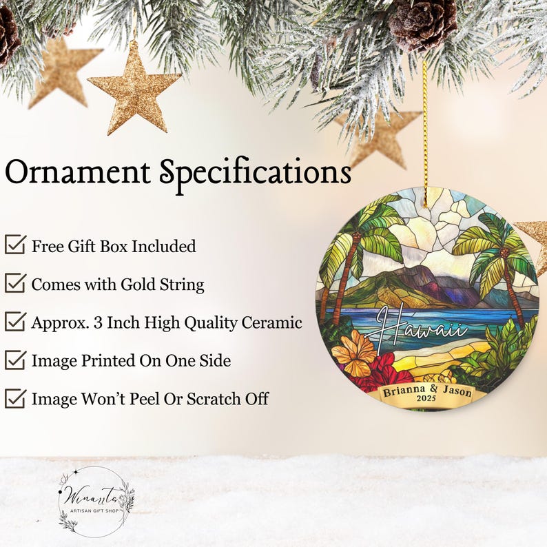 Personalized Hawaii Christmas Ornament Faux Stained Glass Ornament ...