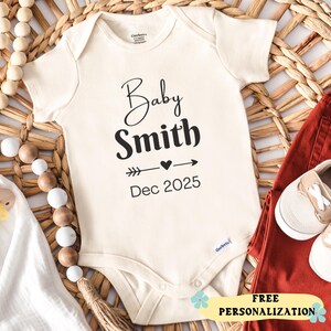 Personalized Baby Onesie® Baby Announcement Onesie® Pregnancy Announcement Onesie® Newborn Baby Shower Bodysuit New Baby Gift Last Name Baby