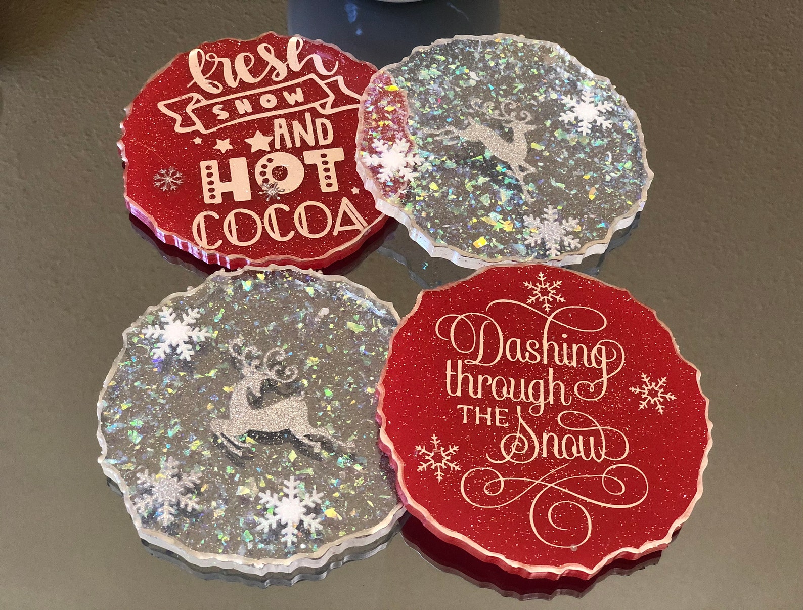 Handmade brand new Christmas Holiday Resin Coasters Set of 4 Etsy