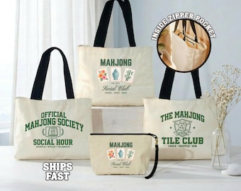 Personalized Mahjong Tote Bag Set, Custom Mahjong Club Gift Game Night Gift for Women Gift for Mahjong Players Mahjong Lovers Gift