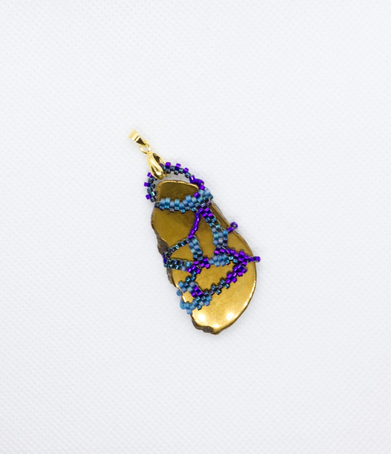 Gold Infused Quartz Miyuki Delica Bead Wrap Pendant