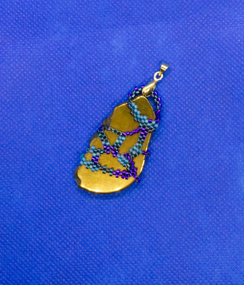 Gold Infused Quartz Miyuki Delica Bead Wrap Pendant