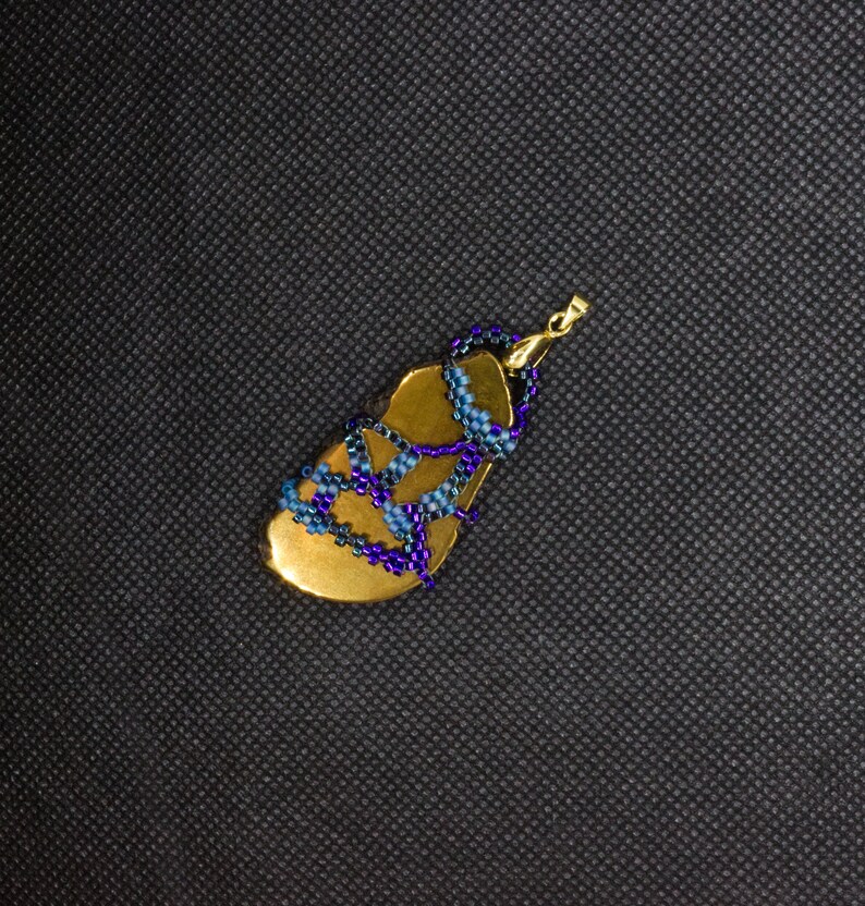 Gold Infused Quartz Miyuki Delica Bead Wrap Pendant