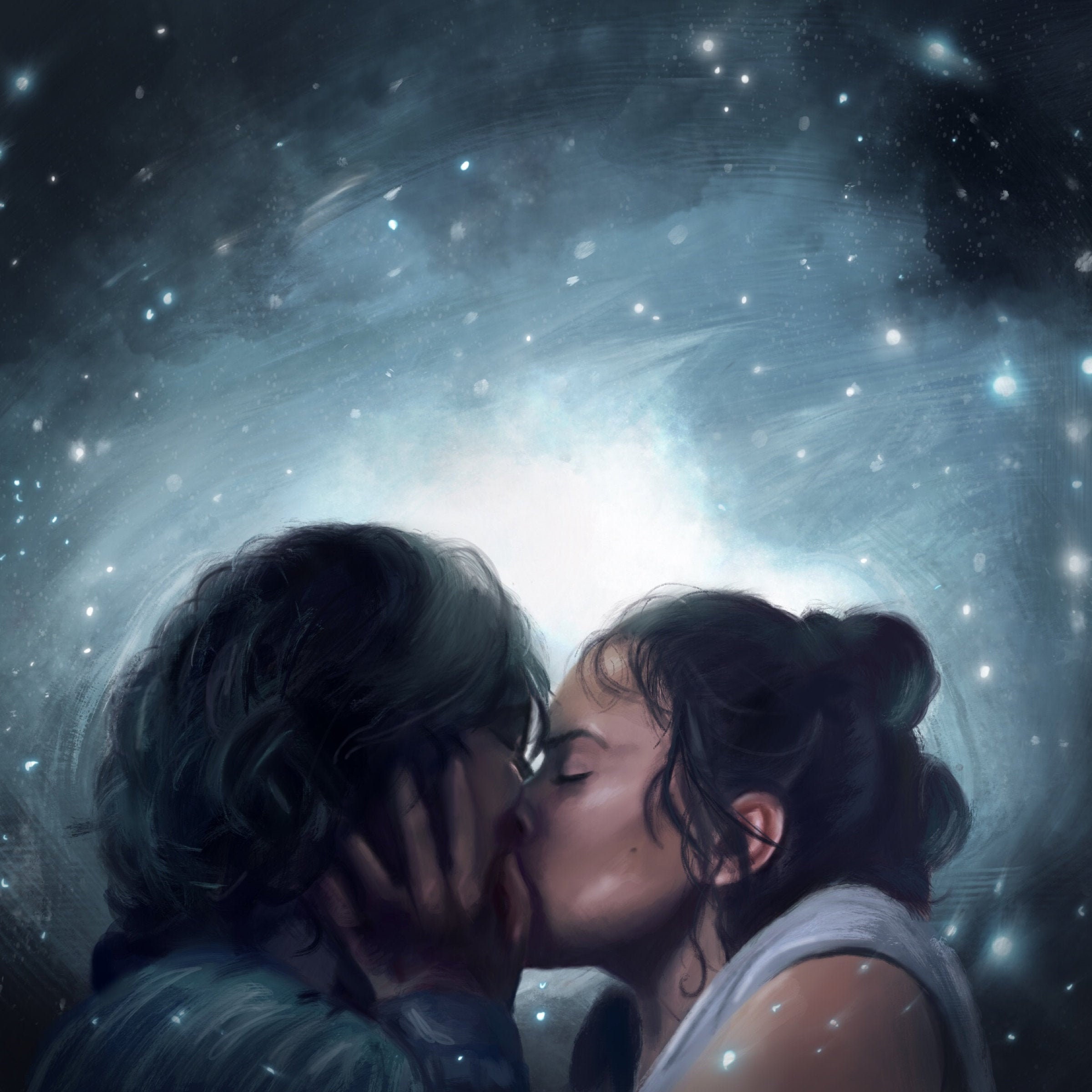 Rey and Kylo | A Dyad in the Force | Kiss | Digital Art Poster