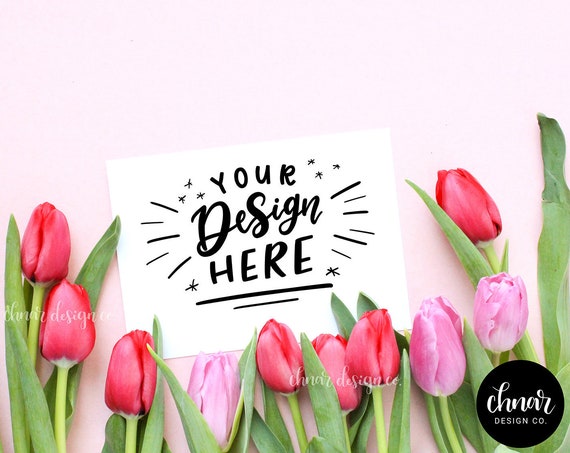 Flatlay Mockup With Tulips Styled For Spring