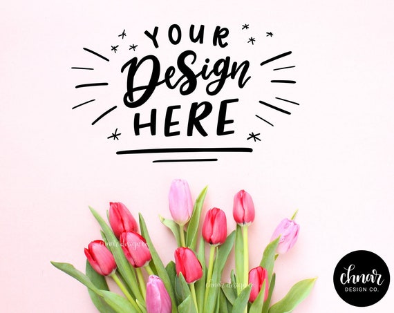 Tulip Mockup Flatlay Stock Photography For Calligraphy And