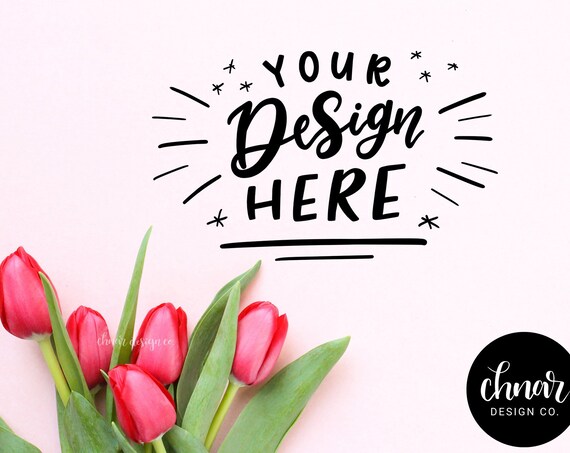 Tulip Flatlay Mockup Stock Photography For Calligraphy And Tulip Flatlay Mockup Stock Photography For Calligraphy And