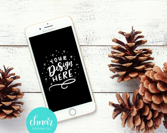 Styled Stock Photography Iphone Mockup With Pinecones