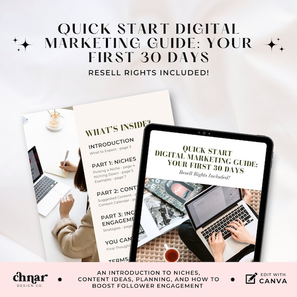 Quick Start Digital Marketing Guide: Your First 30 Days, PLR Digital Marketing Ebook, Done For You Template, Master Resell Rights Included