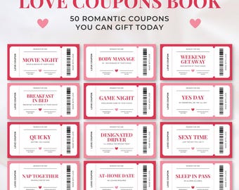 Printable Love Coupon Book For Couples, Valentine's Day Gift Voucher Template, Romantic Gift Idea, Anniversary Gift, Fun Date Night Ticket