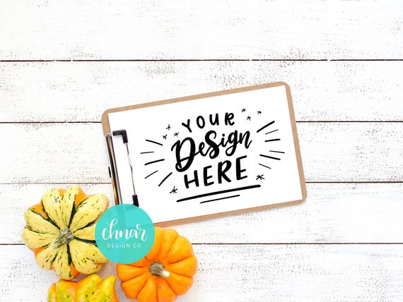 Memo Clipboard Mockup With Pumpkin And Gourds Styled