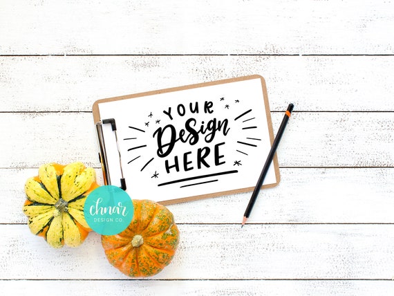 Memo Clipboard Mockup With Pumpkin Gourd And Pencil Memo Clipboard Mockup With Pumpkin Gourd And Pencil