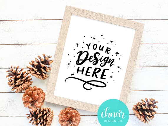 Frame Mockup Up With Pinecones Styled Flat Lay