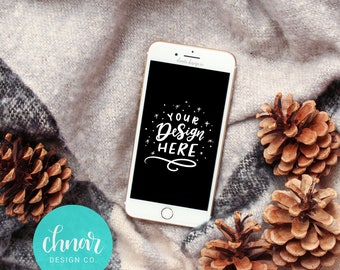iPhone Flatlay Mockup - Pinecones - PSD Smart Objects, iPhone Lettering Mockup, SVG Mockup, iPhone Mockup, Mobile Mockup, SVG Handlettering
