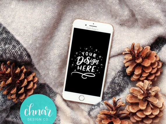 Iphone Flatlay Mockup Pinecones Psd Smart Objects