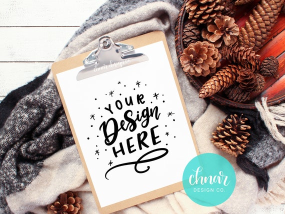 Styled Clipboard Mockup With Pinecones Fall Styled Photos