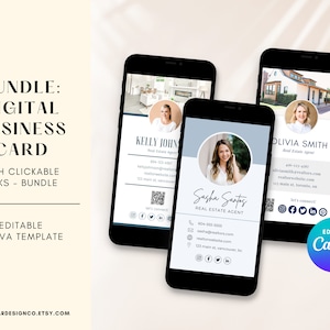 Biglietto da visita digitale con link cliccabili Codice QR, marketing immobiliare, biglietto da visita immobiliare, modello Canva, biglietto da visita agente immobiliare