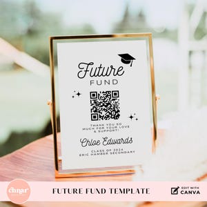 QR-code voor toekomstig fonds van de universiteit, bewerkbaar bord toekomstig fonds, tip de afstudeersjabloon, Venmo Cash-cadeau voor afstuderen, klasse van 2024-feestbord