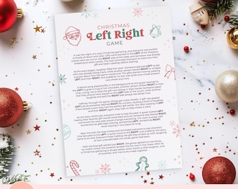 Printable Left Right Across Game, Christmas Family Holiday Party Activity, Gift Exchange Game, Office Holiday Game, White Elephant Gift Game
