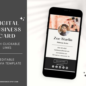 Collegamenti cliccabili per biglietti da visita digitali modificabili, codice qr, modello canva per parrucchiere, artista delle unghie, tecnologia delle ciglia, biglietto da visita dell'agente immobiliare