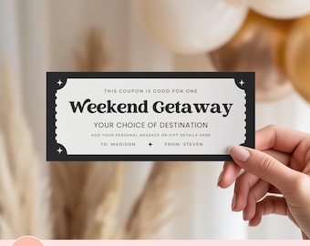 Editable Weekend Getaway Ticket, Printable Travel Voucher, Couples Gift Idea, Vacation Gift Voucher, Customizable Birthday Trip Coupon