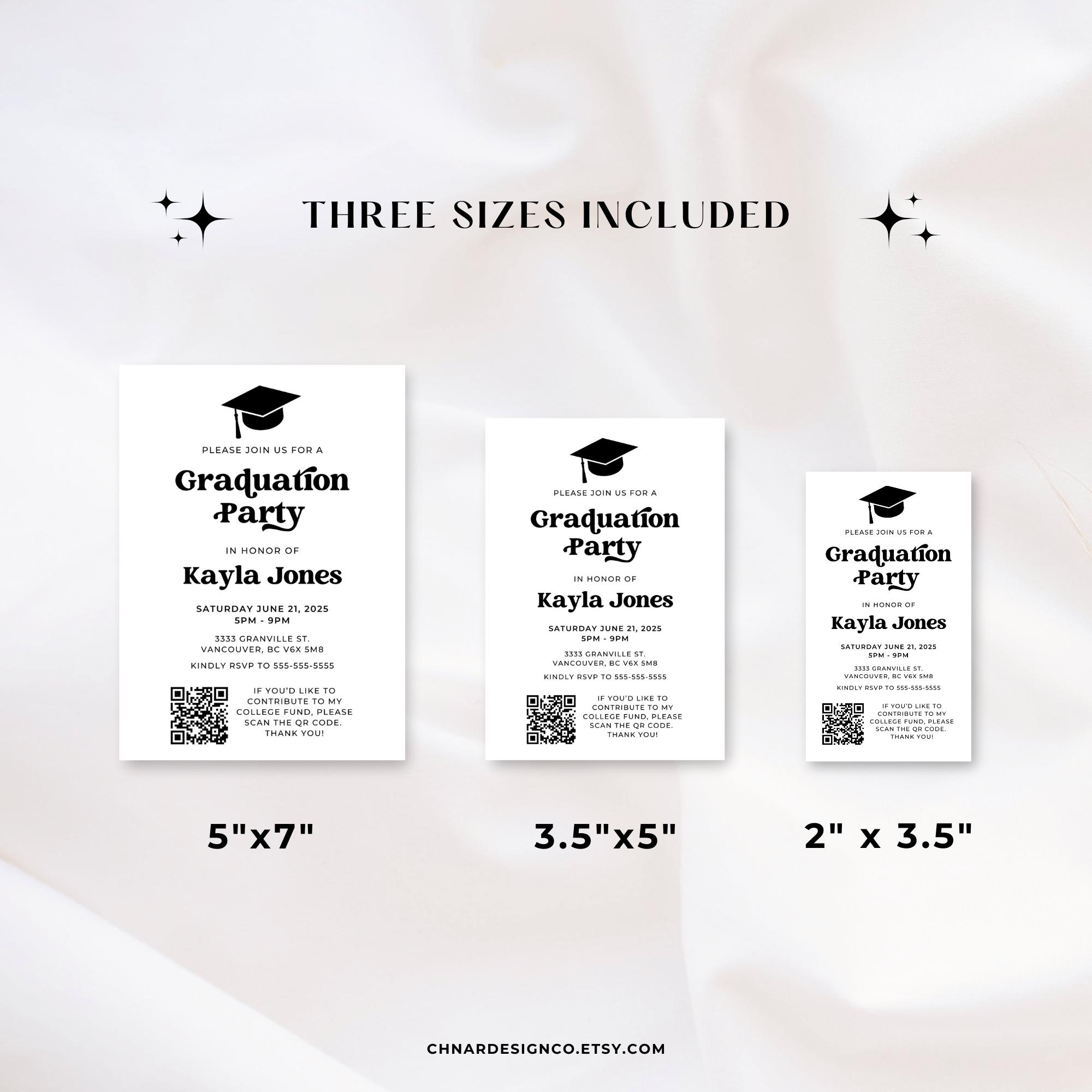 Graduation Invitation Insert Card, Editable QR Code for College Fund or ...