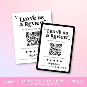 AirBnB Signs for Reviews, Customizable Leave Us A Review Canva Template, Printable QR Code Ask For Review, Connect With Us on Social Media