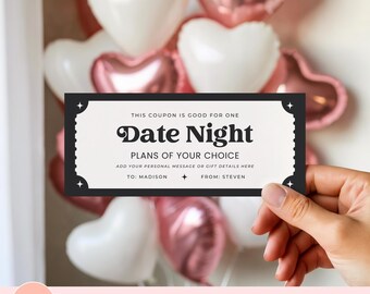 Printable Date Night Coupon, Couples Gift Idea, Parents Night Out Ticket Template, Anniversary Editable Voucher, Gift Certificate For Her