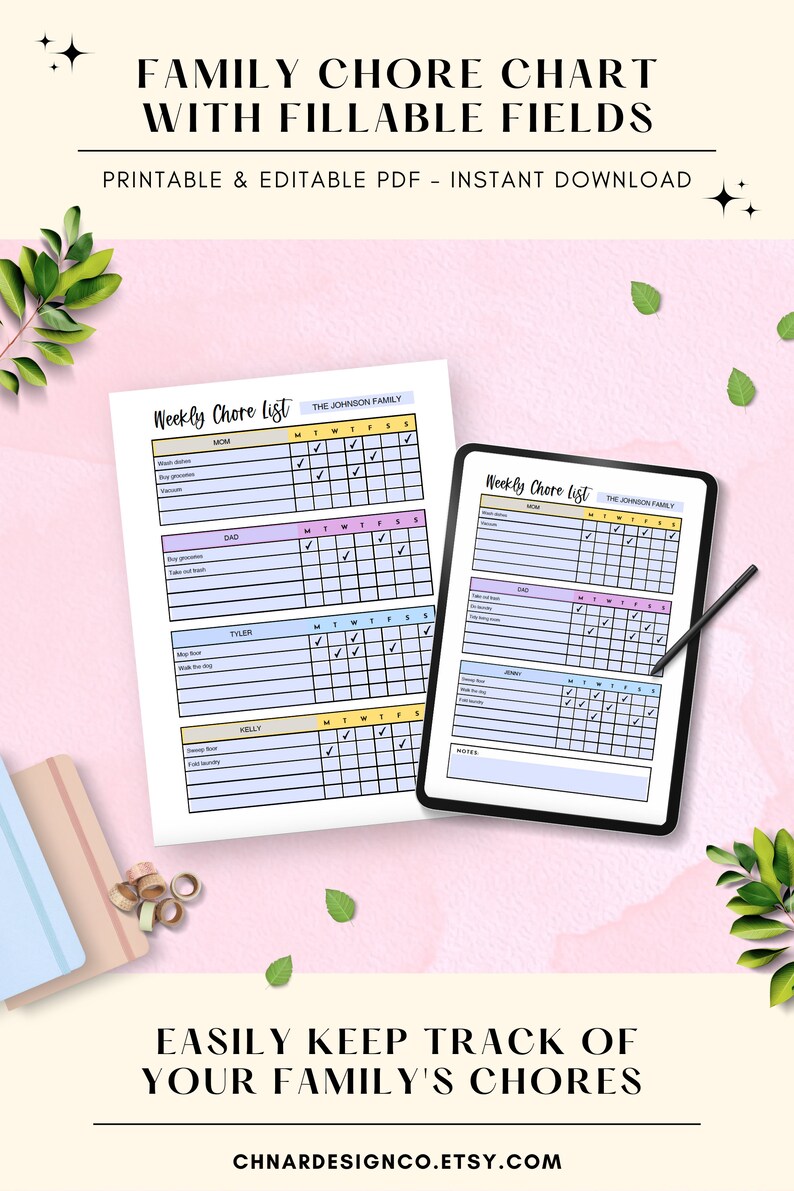 Editable Cleaning Schedule, Family Chore Chart Template, Editable PDF ...