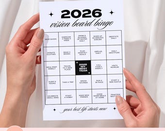 Vision Board Bingo Card, Printable 2026 New Years Goals Tracker, Vision Board Party Activity Template, Customizable Personal Goals Bingo