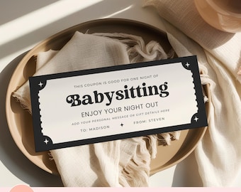 Editable Babysitting Coupon, Printable Gift Certificate For New Mom, Parents Night Out Voucher, Customizable Gift, New Parent Gift Idea