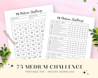 75 Day Medium Challenge Printable - Track Habits, Weight Loss Journal, Fitness and Goal Checklist, Journal, Workout Tracker