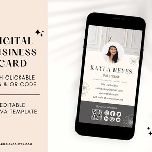 Collegamenti cliccabili per biglietti da visita digitali modificabili codice QR per parrucchieri, artisti delle unghie, tecnologia delle ciglia, modelli Canva, biglietti da visita testuali